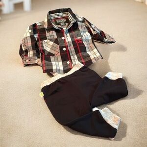 Coogi for Him 2 piece designer matching set red black gray baby boy 3-6 Like NEW